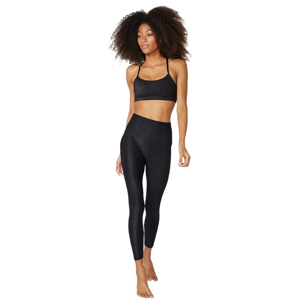Beyond‎ Yoga Black Viper Snakeskin Embossed Foil High Waisted Midi Leggings XS